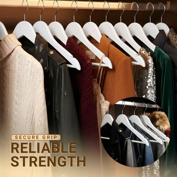 Utopia Home Hochwertige Holz-Kleiderbügel, 30 Stück, langlebige und schlanke Kleiderbügel, Anzugbügel mit 360 Grad drehbarem Haken, Holzbügel mit Schulterrillen, Weiß