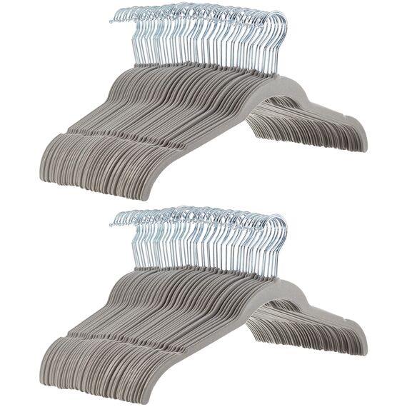 Amazon Basics Kleiderbügel für Hemd/Kleid, mit Samt überzogen, 100er-Pack, Grau