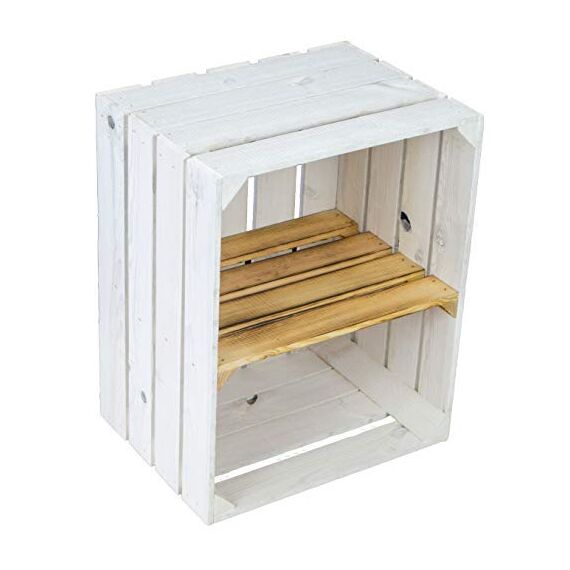flambierte/geflammte Bücherregal - Schuhregalkiste mit Zwischenbrett/Mittelbrett Einlage ca 50x40x30cm / Apfelkisten Weinkisten Holzkisten aus dem Alten Land (Weiss MIT GEFLAMMTER Einlage QUER)