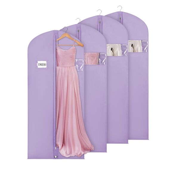 Syeeiex Kleidersack für die Aufbewahrung, 60x152 cm Atmungsaktiver Stoff, Kleidersäcke Lang für den Kleider Mäntel Abendkleider, Violett-4 Stück