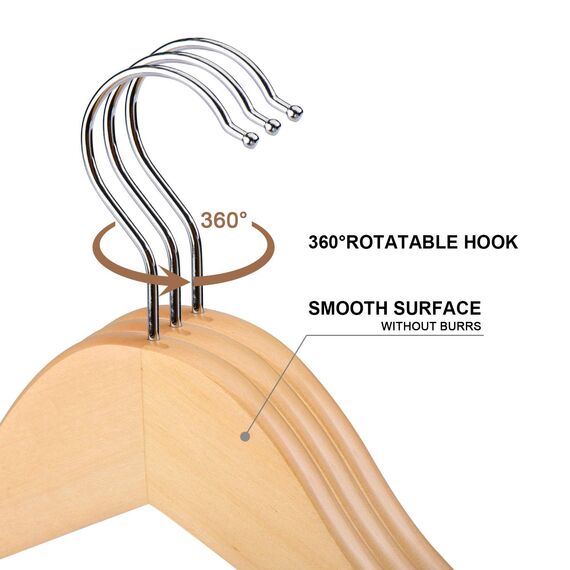 HOUSE DAY Kleiderbügel Aus Naturholz - 10 Stück Stabil Und Drehbar - Breite Anzugbügel Und Jackenbügel 44,5cm