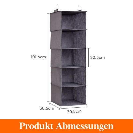 Lifewit Hängeregal, Schrank Organizer, Hängesystem Kleiderschrank, Hängeaufbewahrung aus Stoff, Ordnungssystem Kleiderschrank, Faltbar und Platzsparend mit Metallhaken, 2 Stück, Grau