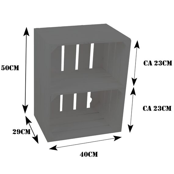 flambierte/geflammte Bücherregal - Schuhregalkiste mit Zwischenbrett/Mittelbrett Einlage ca 50x40x30cm / Apfelkisten Weinkisten Holzkisten aus dem Alten Land (Weiss FLAM Boden FLAM QUER)
