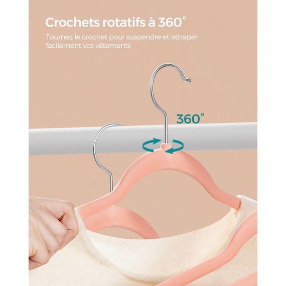 SONGMICS Kleiderbügel Samt, 20er Set, Bügel, Jackenbügel, 41,5 cm breit, Anzugbügel, dünn, gut belastbar, um 360° drehbarer Haken, für Mäntel, Hemden und Anzüge, Hellrosa CRF026R20