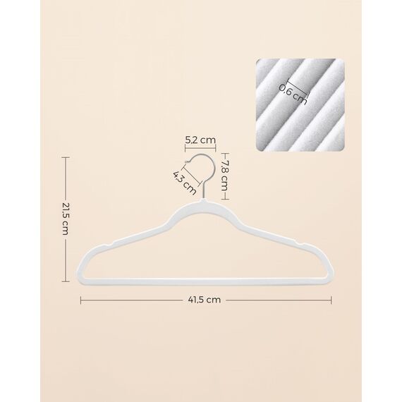SONGMICS Kleiderbügel Samt, 30er Set, Bügel, Jackenbügel, 41,5 cm breit, Anzugbügel, dünn, gut belastbar, um 360° drehbarer Haken, für Mäntel, Hemden und Anzüge, weiß CRF026W02