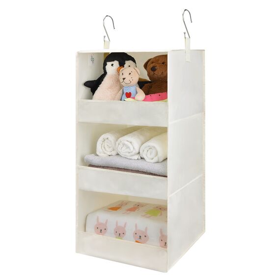 GRANNY SAYS Hängeregal Kleiderschrank mit 3 Fächern, 1 Stück Hängeaufbewahrung Schrank, Hängeorganizer Kleiderschrank, Beige Hängeorganizer Schrank, Faltbare hänge Regal Stoff, Hanging Organizer