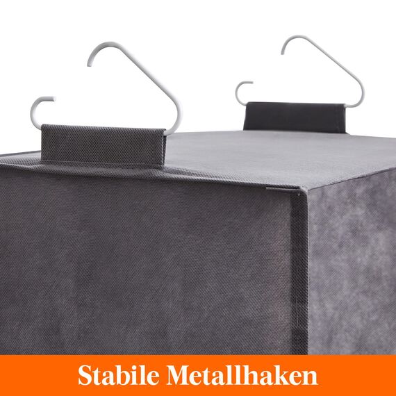 Lifewit Hängeregal, Schrank Organizer, Hängesystem Kleiderschrank, Hängeaufbewahrung aus Stoff, Ordnungssystem Kleiderschrank, Faltbar und Platzsparend mit Metallhaken, 2 Stück, Grau