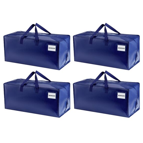 VENO 87 Liter extra große Umzugstaschen mit Rucksackgurten, Umzugshelfer, starke Griffe und Reißverschlüsse, Kleideraufbewahrung, Wäschesäcke, wiederverwendbar und nachhaltig (Blau, 4er-Pack)