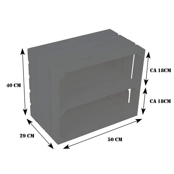 Kistenkolli Altes Land weiße Holzkiste Paula Bücherregal - Schuhregalkiste mit Zwischenbrett/Mittelbrett Einlage ca 50x40x30cm / Apfelkisten Weinkisten