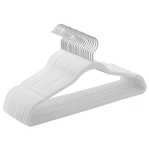 SONGMICS Kleiderbügel Samt, 20er Set, Bügel, Jackenbügel, 41,5 cm breit, Anzugbügel, dünn, gut belastbar, um 360° drehbarer Haken, für Mäntel, Hemden und Anzüge, weiß CRF026W20