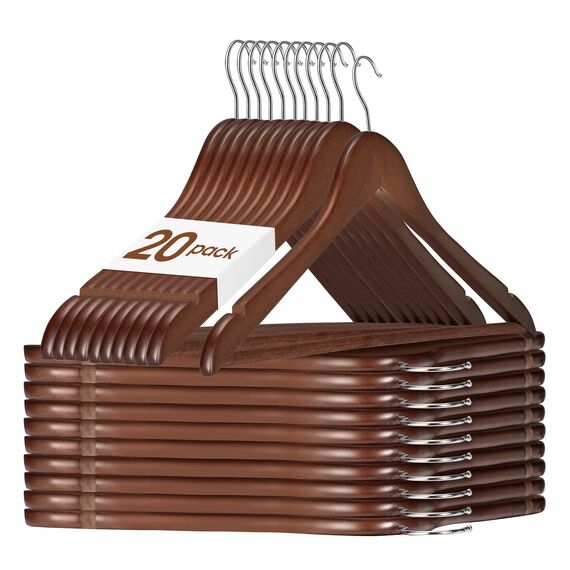 HOUSE DAY Kleiderbügel Holz Walnuss 20 Stück Stabil Kleiderbügel Drehbar Jackenbügel Anzugbügel Breit 44,5cm aus Naturholz