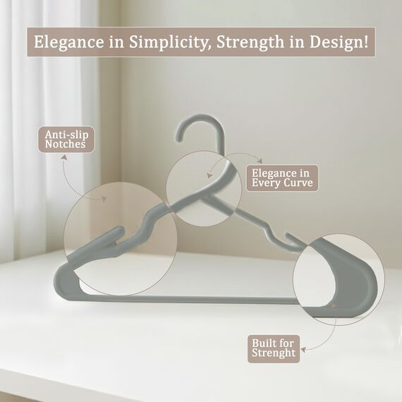 Utopia Home 20er-Pack Kunststoffbügel Platzsparende, langlebige Bügel mit Schulterrillen, grau