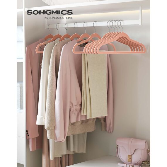 SONGMICS Kleiderbügel Samt, 20er Set, Bügel, Jackenbügel, 41,5 cm breit, Anzugbügel, dünn, gut belastbar, um 360° drehbarer Haken, für Mäntel, Hemden und Anzüge, Hellrosa CRF026R20