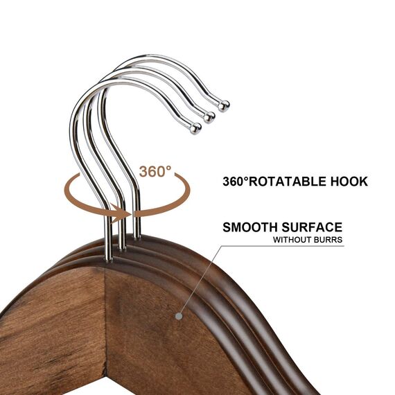 HOUSE DAY 80 Stück Kleiderbügel Holz Walnuss Stabil Kleiderbügel Drehbar Jackenbügel Anzugbügel Breit 44,5cm aus Naturholz