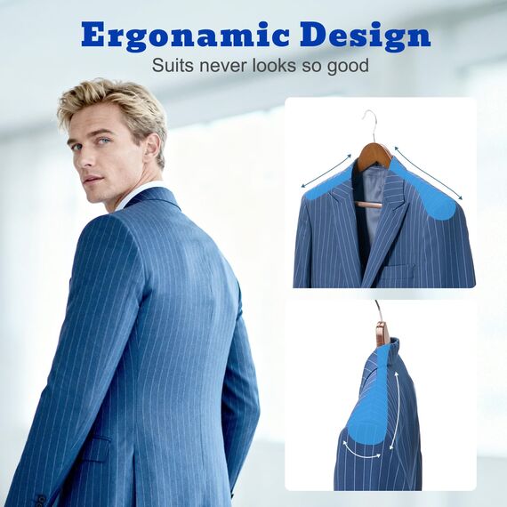 HOUSE DAY Kleiderbügel Holz Breit Walnuss 6X rutschfest Kleiderbügel Stabil Jackbügel Anzugbügel Holzbügel, Breite Schultern rutschfeste Hosenstangen Drehbare Haken