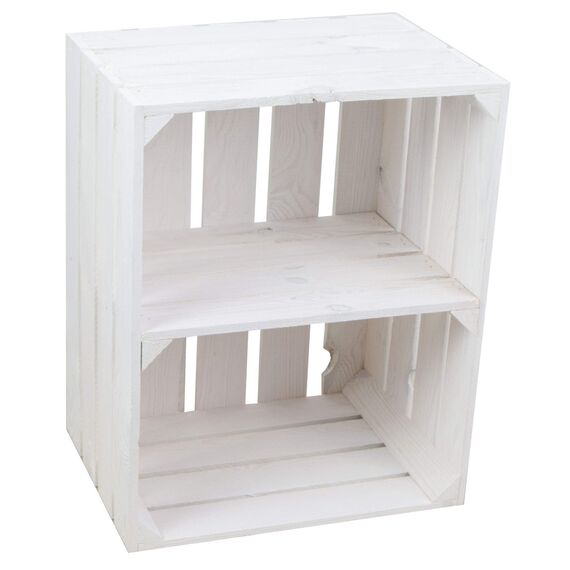 Massive Schuh- Bücherregalkiste Obstkiste Weinkiste Maße ca 50 x 40 x 31cm xxxaus dem Alten LandxxxWeinkisten Obstkisten Holzkiste Dekokiste Regal (Natur quer) (1, Weiß, kurze Unterteilung)