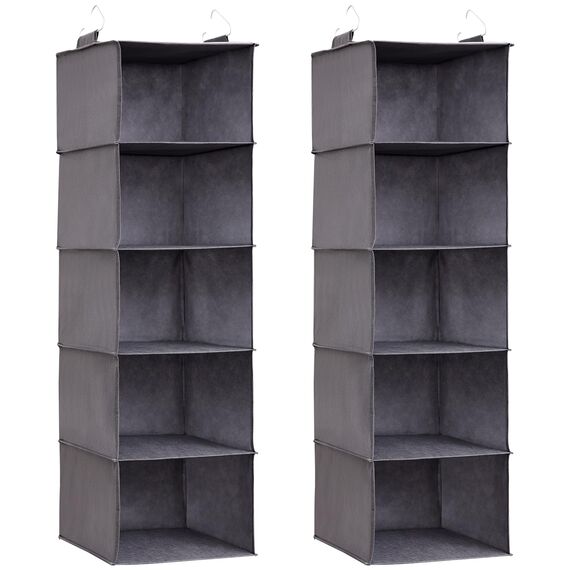Lifewit Hängeregal, Schrank Organizer, Hängesystem Kleiderschrank, Hängeaufbewahrung aus Stoff, Ordnungssystem Kleiderschrank, Faltbar und Platzsparend mit Metallhaken, 2 Stück, Grau