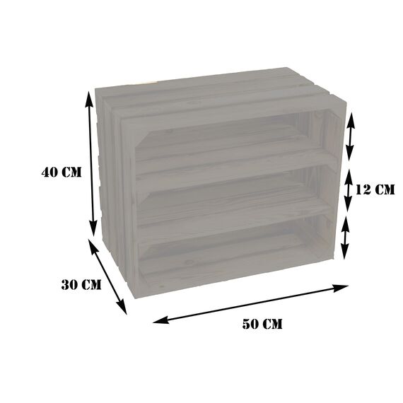 Weisse/geflammte Bücherregal - Schuhregalkiste mit Zwischenbrett/Mittelbrett Einlage ca 50x40x30cm / Apfelkisten Weinkisten Holzkisten aus dem Alten Land (doppelt gefammt Längs)