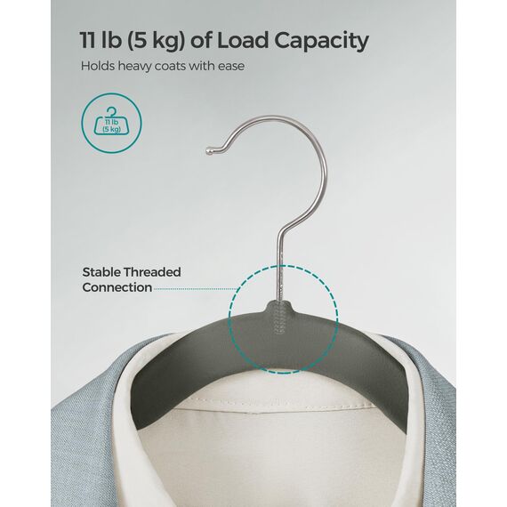 SONGMICS Kleiderbügel Samt, 100er Set, Bügel, Jackenbügel, 41,5 cm breit, Anzugbügel, dünn, gut belastbar, um 360° drehbarer Haken, für Mäntel, Hemden und Anzüge, grau CRF026G100