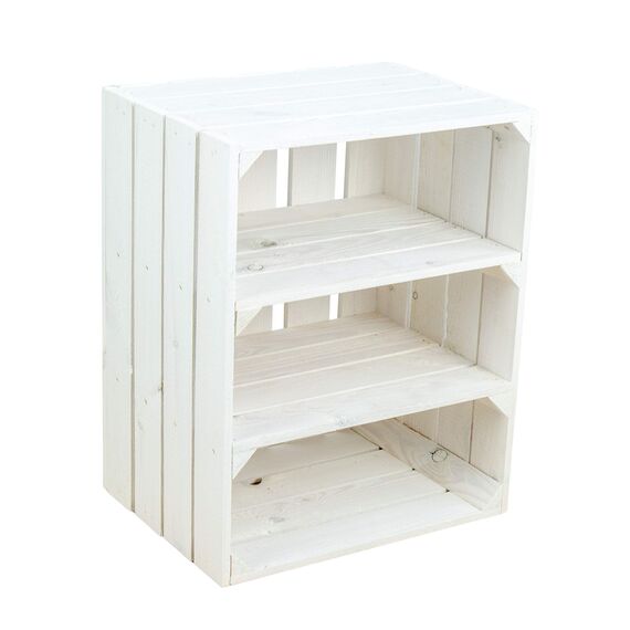 Weisse/geflammte Bücherregal - Schuhregalkiste mit Zwischenbrett/Mittelbrett Einlage ca 50x40x30cm / Apfelkisten Weinkisten Holzkisten aus dem Alten Land (doppelt Weiss Quer)