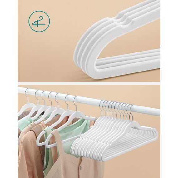 SONGMICS Kleiderbügel Samt, 30er Set, Bügel, Jackenbügel, 41,5 cm breit, Anzugbügel, dünn, gut belastbar, um 360° drehbarer Haken, für Mäntel, Hemden und Anzüge, weiß CRF026W02
