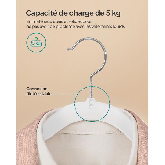 SONGMICS Kleiderbügel Samt, 20er Set, Bügel, Jackenbügel, 41,5 cm breit, Anzugbügel, dünn, gut belastbar, um 360° drehbarer Haken, für Mäntel, Hemden und Anzüge, weiß CRF026W20