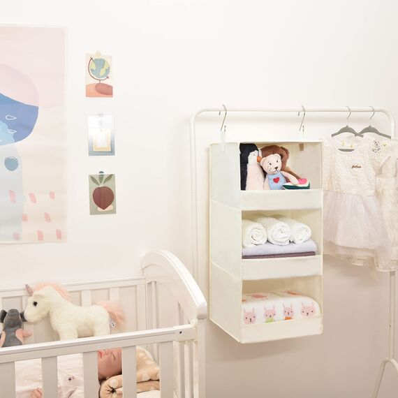 GRANNY SAYS Hängeregal Kleiderschrank mit 3 Fächern, 2 Stück Hängeaufbewahrung Schrank, Hängeorganizer Kleiderschrank, Beige Hängeorganizer Schrank, Faltbare hänge Regal Stoff, Hanging Organizer