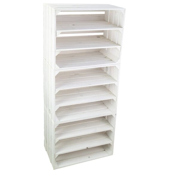 Weisse/geflammte Bücherregal - Schuhregalkiste mit Zwischenbrett/Mittelbrett Einlage ca 50x40x30cm / Apfelkisten Weinkisten Holzkisten aus dem Alten Land (doppelt Weiss Längs)