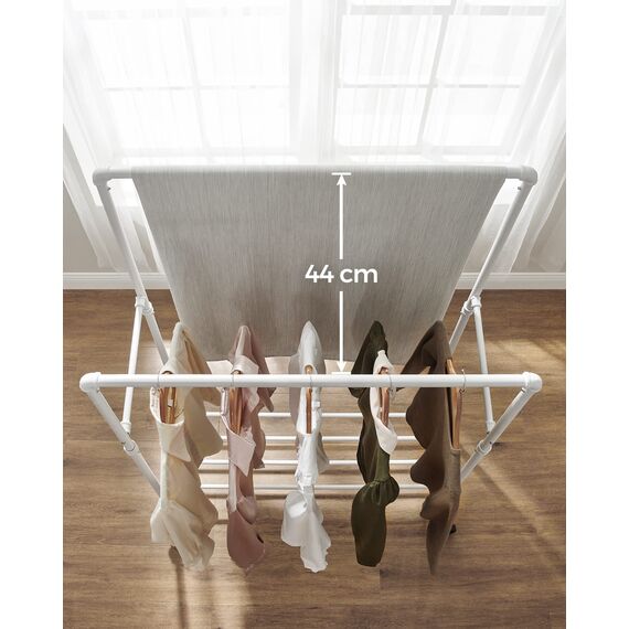 SONGMICS Kleiderständer, Kleiderstange, Garderobenständer mit 2 Kleiderstangen und Ablage, Rollen, bis 110 kg belastbar, Industrie-Design, für Schlafzimmer, Ankleidezimmer, weiß HSR060W01