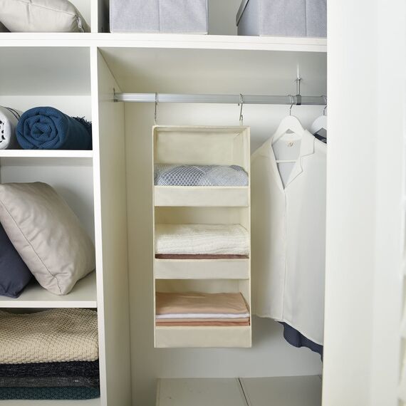 GRANNY SAYS Hängeregal Kleiderschrank mit 3 Fächern, 1 Stück Hängeaufbewahrung Schrank, Hängeorganizer Kleiderschrank, Beige Hängeorganizer Schrank, Faltbare hänge Regal Stoff, Hanging Organizer