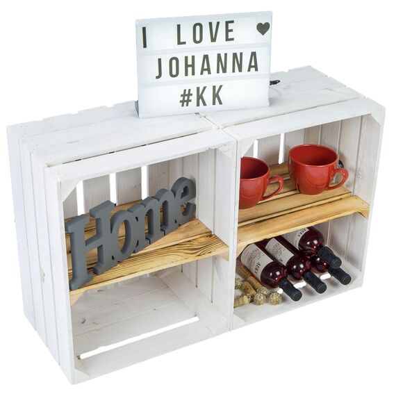 flambierte/geflammte Bücherregal - Schuhregalkiste mit Zwischenbrett/Mittelbrett Einlage ca 50x40x30cm / Apfelkisten Weinkisten Holzkisten aus dem Alten Land (Weiss MIT GEFLAMMTER Einlage QUER)