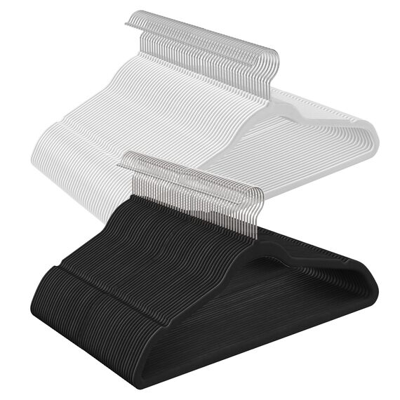 SONGMICS Kleiderbügel Samt, 100er Set, Bügel, Jackenbügel, 41,5 cm breit, Anzugbügel, dünn, gut belastbar, um 360° drehbarer Haken, für Mäntel, Hemden und Anzüge, Schwarz/Weiß CRF026B100