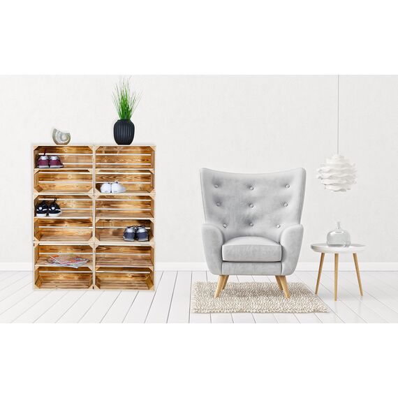 Kistenkolli Altes Land 6er Set flambierte/geflammte Massive Obstkisten als Regal mit Zwischenboden 50x40x30cm Apfelkisten Weinkisten Holzkisten