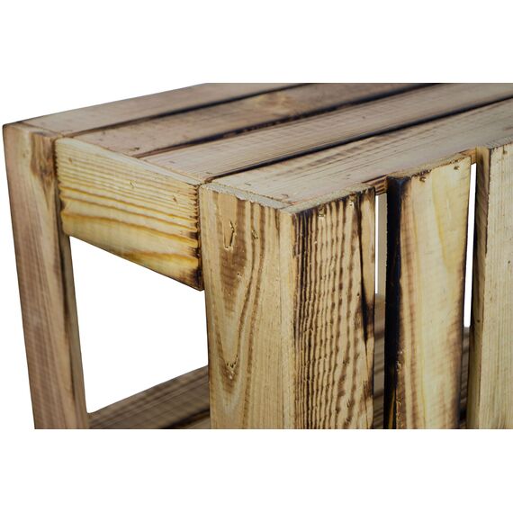 flambierte/geflammte Bücherregal - Schuhregalkiste mit Zwischenbrett/Mittelbrett Einlage ca 50x40x30cm / Apfelkisten Weinkisten Holzkisten aus dem Alten Land (GEFLAMMT OFFEN MIT Einlage QUER)