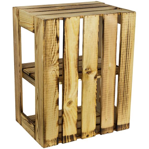 flambierte/geflammte Bücherregal - Schuhregalkiste mit Zwischenbrett/Mittelbrett Einlage ca 50x40x30cm / Apfelkisten Weinkisten Holzkisten aus dem Alten Land (GEFLAMMT OFFEN MIT Einlage QUER)