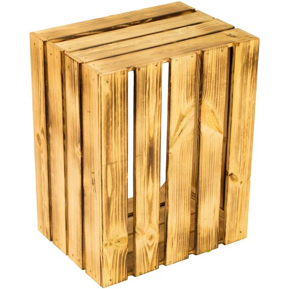 flambierte / geflammte massive Obstkisten als Regal mit Zwischenbrett / Mittelbrett Einlage 50 x 40 x 30cm / Apfelkisten Weinkisten Holzkisten aus dem Alten Land (1er set)
