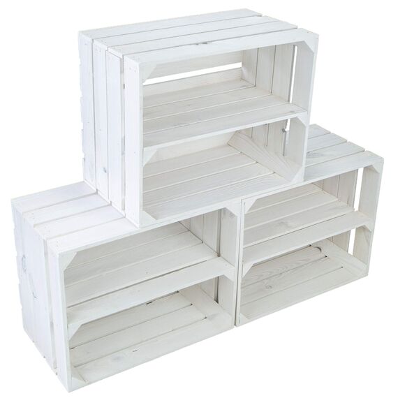 flambierte/geflammte Bücherregal - Schuhregalkiste mit Zwischenbrett/Mittelbrett Einlage ca 50x40x30cm / Apfelkisten Weinkisten Holzkisten aus dem Alten Land (Weiss LÄNGS)