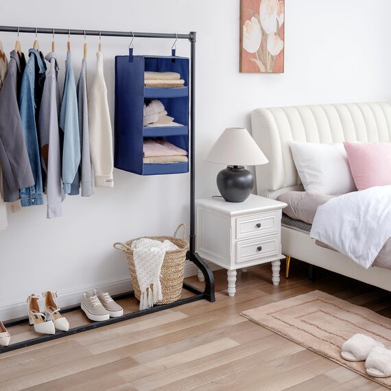 GRANNY SAYS Kleiderschrank Organizer Hängend, hänge Organizer mit 3 Fächern, 1 Stück Hängeaufbewahrung Schrank, Marineblau Kleiderschrank Hängeregal, Faltbare hänge Regal Stoff, Hanging Organiser