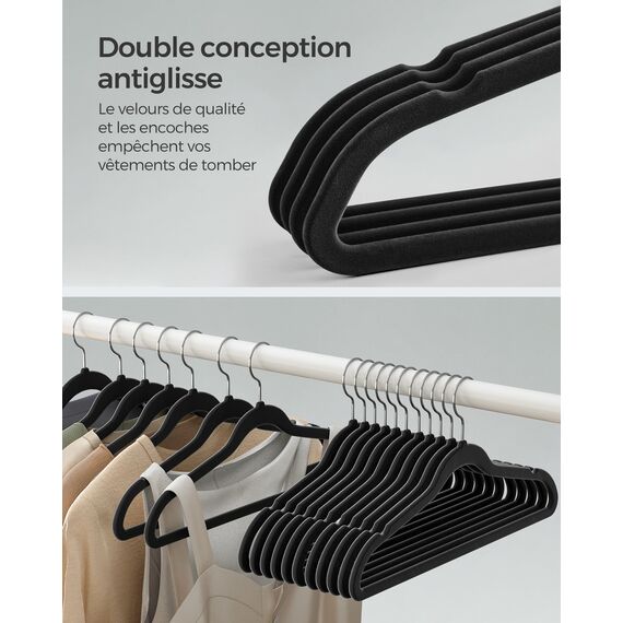 SONGMICS Kleiderbügel Samt, 100er Set, Bügel, Jackenbügel, 41,5 cm breit, Anzugbügel, dünn, gut belastbar, um 360° drehbarer Haken, für Mäntel, Hemden und Anzüge, Schwarz/Weiß CRF026B100