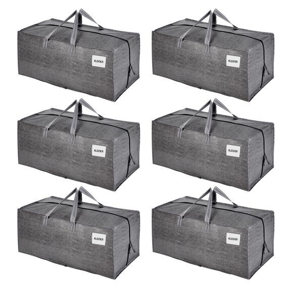 VENO 87 Liter extra große Umzugstaschen mit Rucksackgurten, Umzugshelfer, starke Griffe und Reißverschlüsse, Kleideraufbewahrung, Wäschesäcke, wiederverwendbar und nachhaltig (Grau, 6er-Pack)