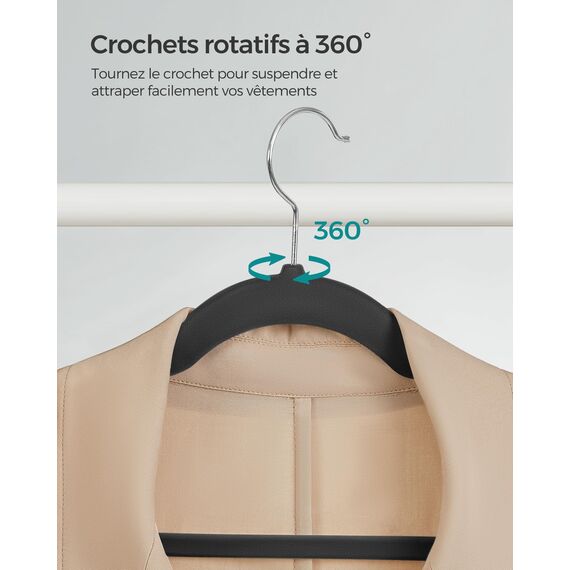 SONGMICS Kleiderbügel Samt, 100er Set, Bügel, Jackenbügel, 41,5 cm breit, Anzugbügel, dünn, gut belastbar, um 360° drehbarer Haken, für Mäntel, Hemden und Anzüge, Schwarz/Weiß CRF026B100