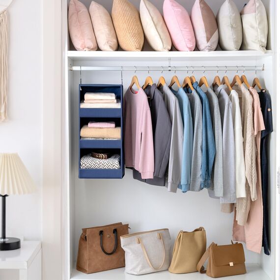 GRANNY SAYS Kleiderschrank Organizer Hängend, hänge Organizer mit 3 Fächern, 1 Stück Hängeaufbewahrung Schrank, Marineblau Kleiderschrank Hängeregal, Faltbare hänge Regal Stoff, Hanging Organiser