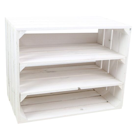 Weisse/geflammte Bücherregal - Schuhregalkiste mit Zwischenbrett/Mittelbrett Einlage ca 50x40x30cm / Apfelkisten Weinkisten Holzkisten aus dem Alten Land (doppelt Weiss Längs)