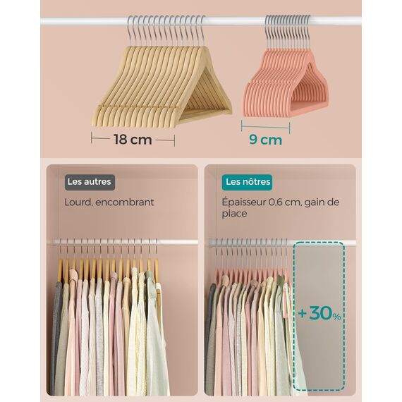 SONGMICS Kleiderbügel Samt, 20er Set, Bügel, Jackenbügel, 41,5 cm breit, Anzugbügel, dünn, gut belastbar, um 360° drehbarer Haken, für Mäntel, Hemden und Anzüge, Hellrosa CRF026R20