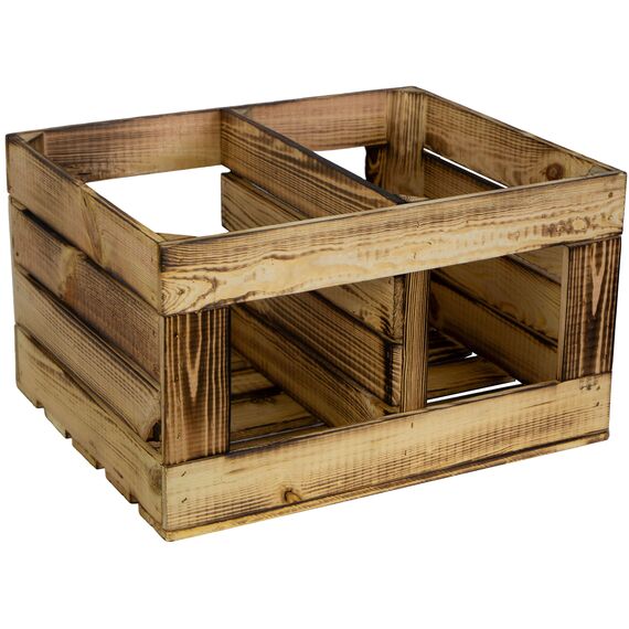 flambierte/geflammte Bücherregal - Schuhregalkiste mit Zwischenbrett/Mittelbrett Einlage ca 50x40x30cm / Apfelkisten Weinkisten Holzkisten aus dem Alten Land (GEFLAMMT OFFEN MIT Einlage QUER)