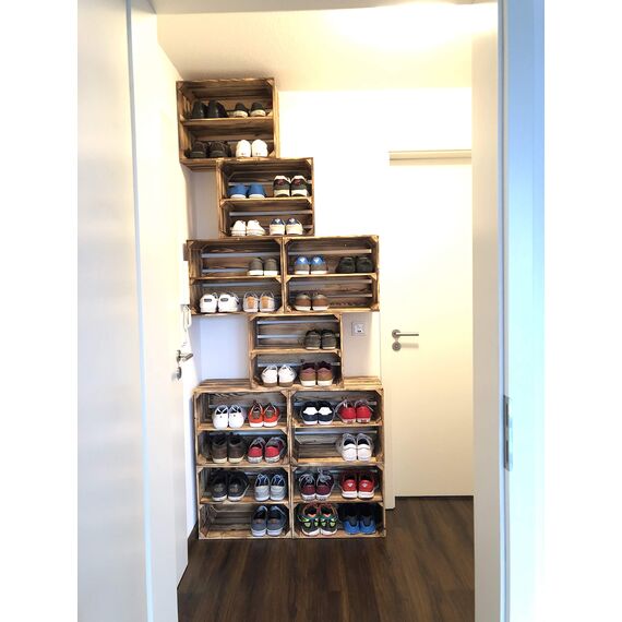 flambierte/geflammte Massive Obstkisten als Regal mit Zwischenbrett/Mittelbrett Einlage 50 x 40 x 30cm / Apfelkisten Weinkisten Holzkisten aus dem Alten Land (9er Set)