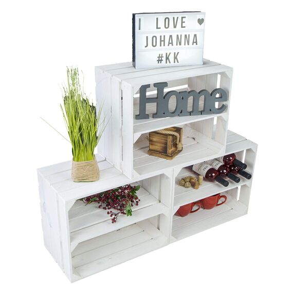 flambierte/geflammte Bücherregal - Schuhregalkiste mit Zwischenbrett/Mittelbrett Einlage ca 50x40x30cm / Apfelkisten Weinkisten Holzkisten aus dem Alten Land (Weiss LÄNGS)