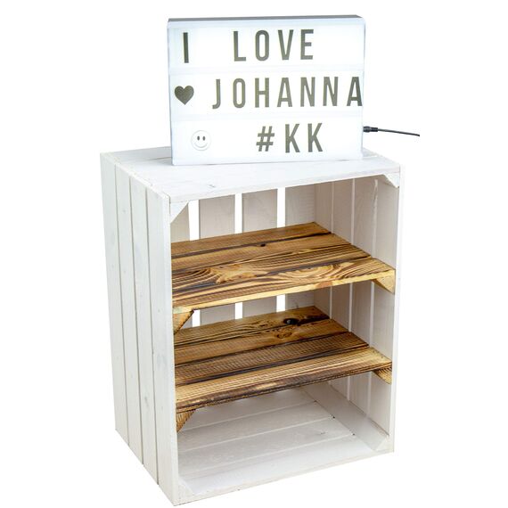 Weisse/geflammte Bücherregal - Schuhregalkiste mit Zwischenbrett/Mittelbrett Einlage ca 50x40x30cm / Apfelkisten Weinkisten Holzkisten aus dem Alten Land (Weiss doppelt geflammt Quer)