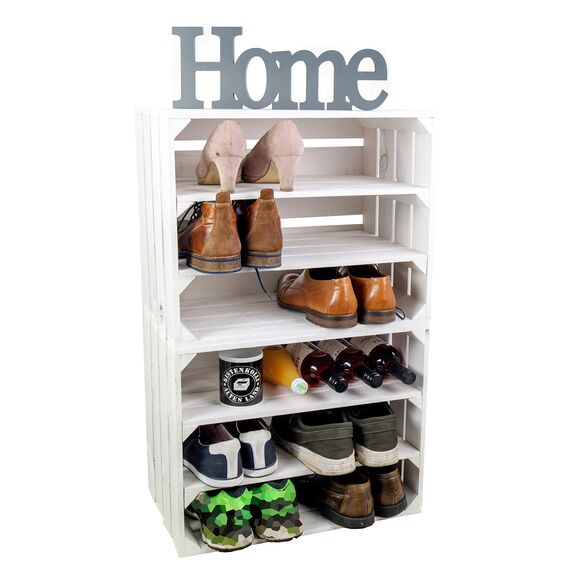 Weisse/geflammte Bücherregal - Schuhregalkiste mit Zwischenbrett/Mittelbrett Einlage ca 50x40x30cm / Apfelkisten Weinkisten Holzkisten aus dem Alten Land (doppelt Weiss Längs)