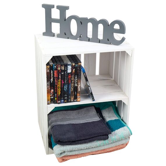 Massive Schuh- Bücherregalkiste Obstkiste Weinkiste Maße ca 50 x 40 x 31cm xxxaus dem Alten LandxxxWeinkisten Obstkisten Holzkiste Dekokiste Regal (Natur quer) (1, Weiß, kurze Unterteilung)